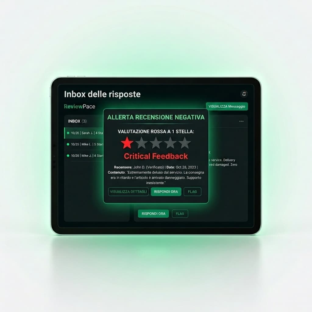 Un'interfaccia digitale professionale per la gestione delle recensioni dei clienti